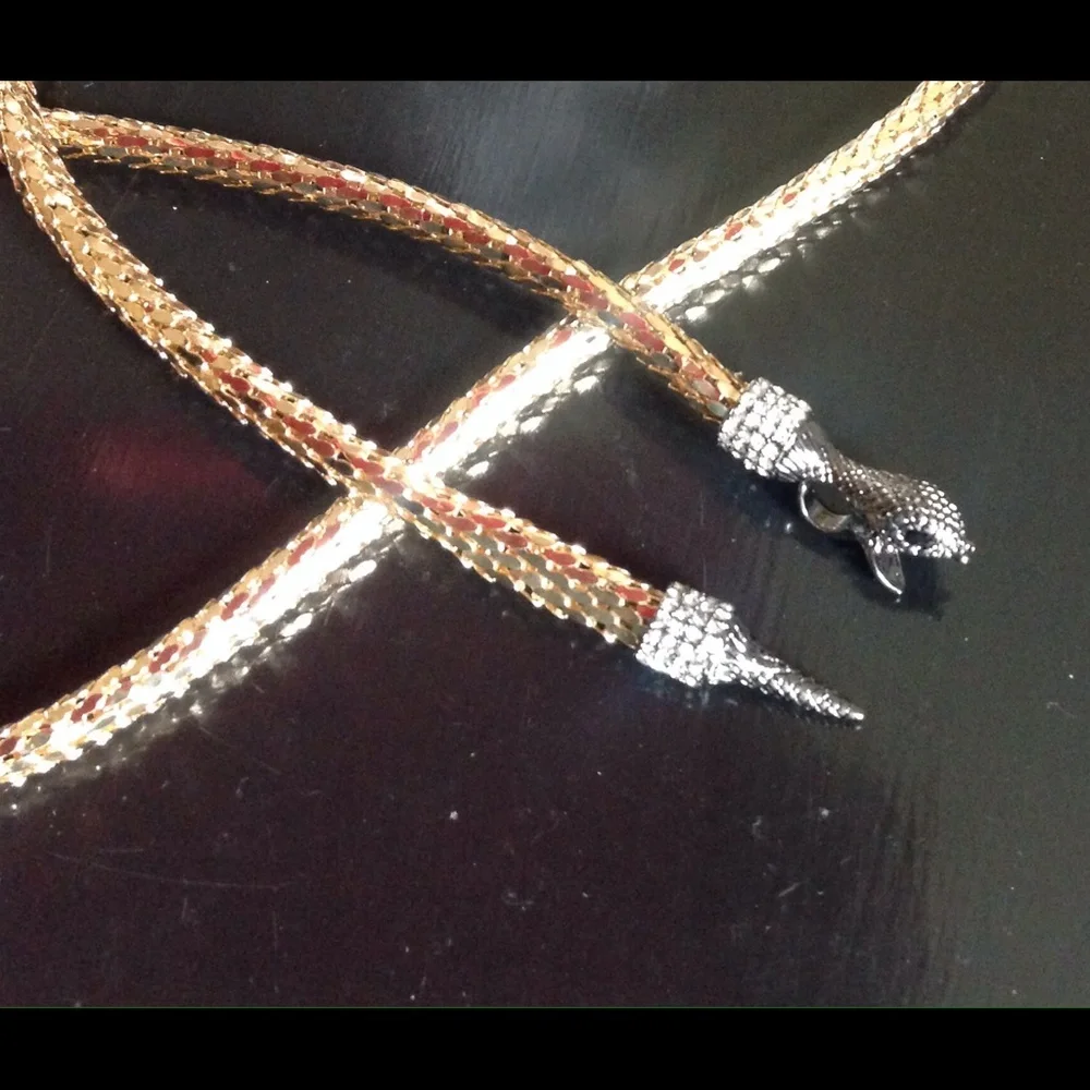 Gold Mesh Rhinestone Snake Belt Necklace